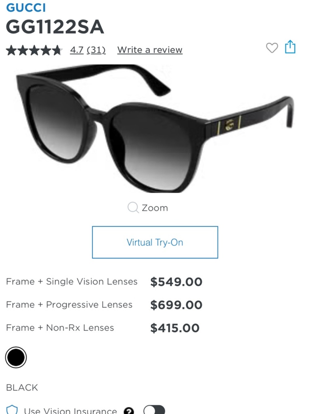 Gucci Black Women's Sunglasses with Teal Velvet Case & Teal Pouch - Picture 7 of 7